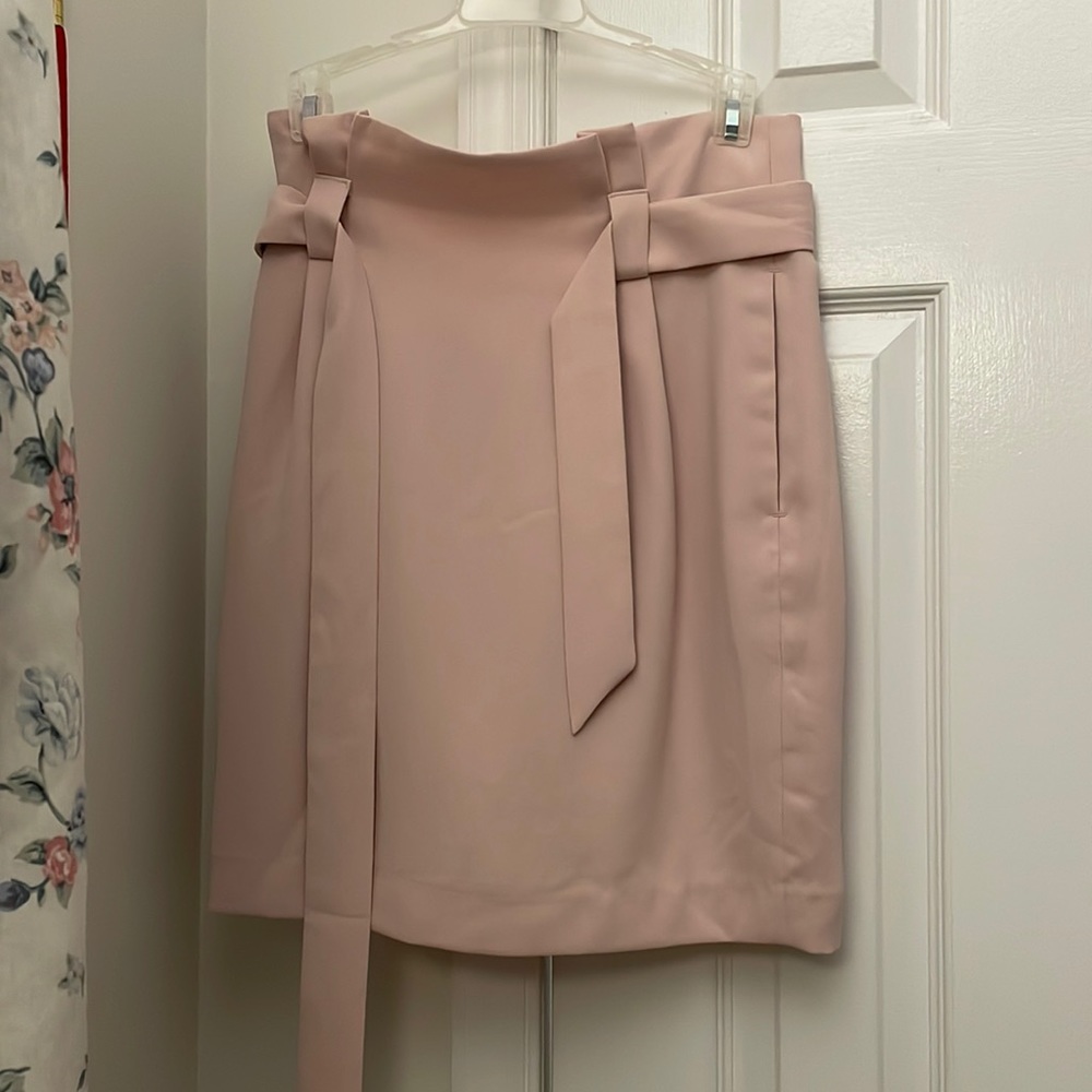 Express pale pink belted pencil skirt